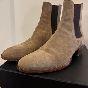Saint Laurent Taupe Suede Chelsea Boots